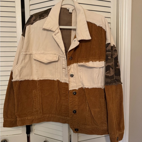 Cato Jackets & Blazers - Colorblock Corduroy & Denim Jacket with Camo Accents